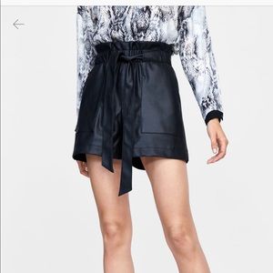 ZARA faux leather shorts with paper bag waist